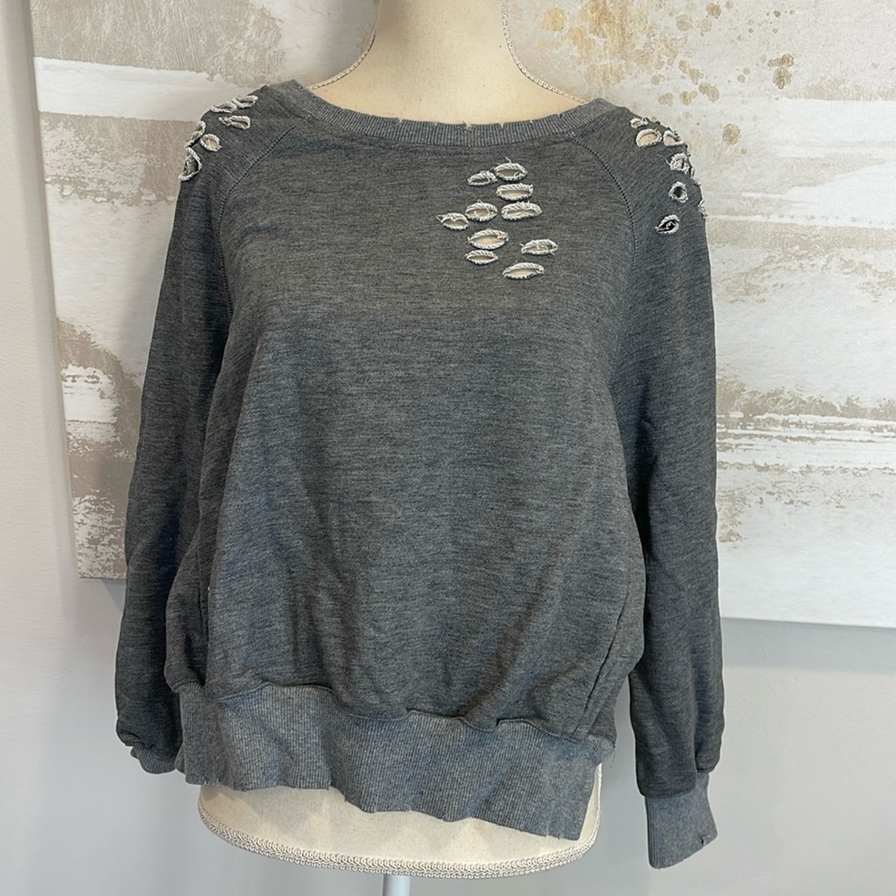 Honey Punch Charcoal Grey Distressed Sweatshirt